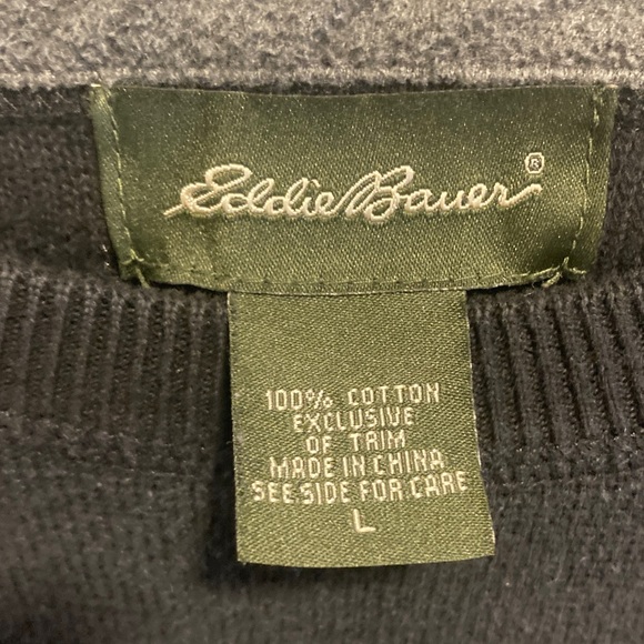 Eddie Bauer Sweater Mens L Blue Gray Stripe Pullover Crewneck - Picture 2 of 8